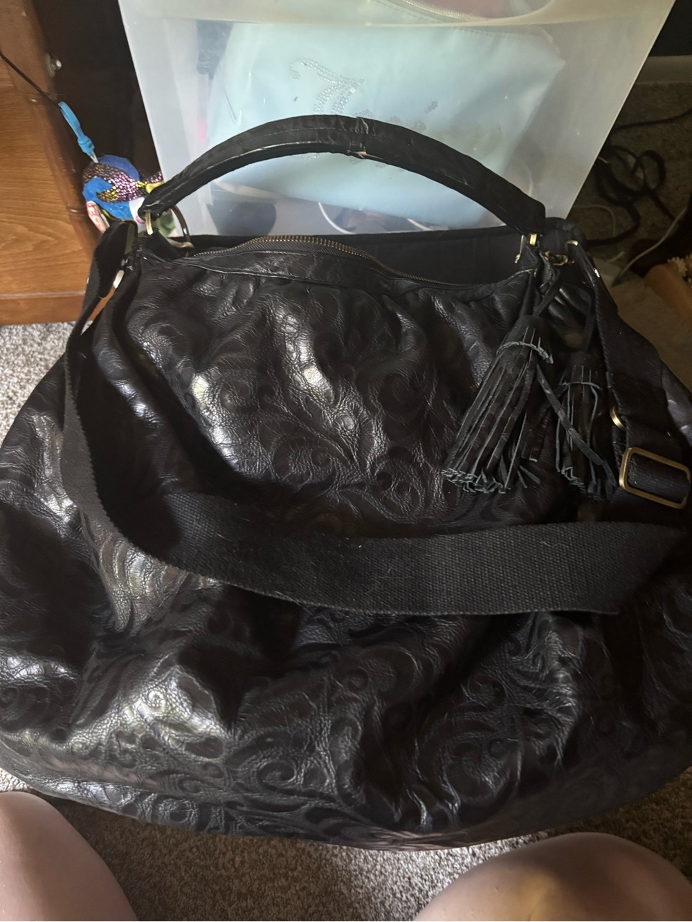 Sabina Musayev Black Shoulder Tote with Tassel Detail